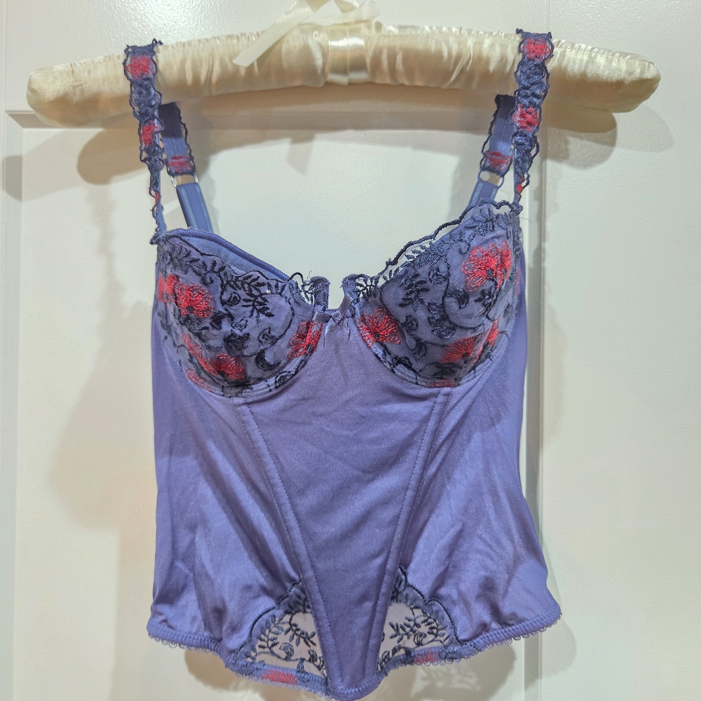 Blue embroidered corset bra top